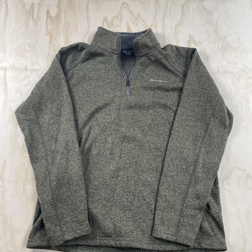 Eddie Bauer Sweater Mens XL Green 1/4 Zip Mock Neck Knit Pullover Casual